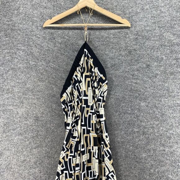 MKM Dress Women L Large Black Geometric Sheath Midi Halter Neck Sleeveless - Picture 3 of 12